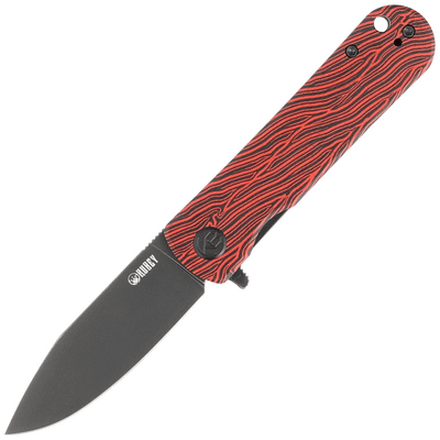 Kubey KU371F Neo vreckový nôž 7,6 cm, Blackwash, čierno-červená, damaškový vzor, G10, spona