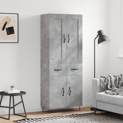 vidaXL Vysoká skrinka betónová sivá 69,5x34x180 cm spracované drevo