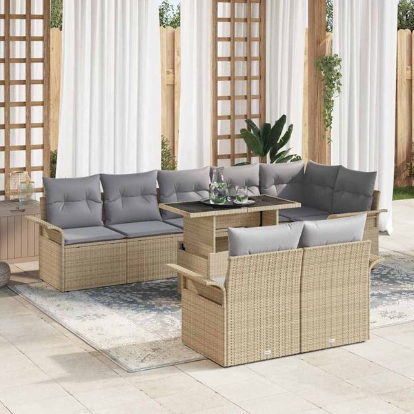 vidaXL Súprava záhradných pohoviek s vankúšom 9 pcs Béžová Poly ratan