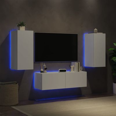 vidaXL 3-dielne TV nástenné skrinky s LED svetlami biele