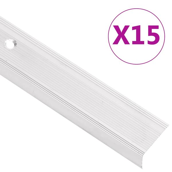 vidaXL Schodové lišty v tvare L 15 ks, hliník 90 cm, strieborné