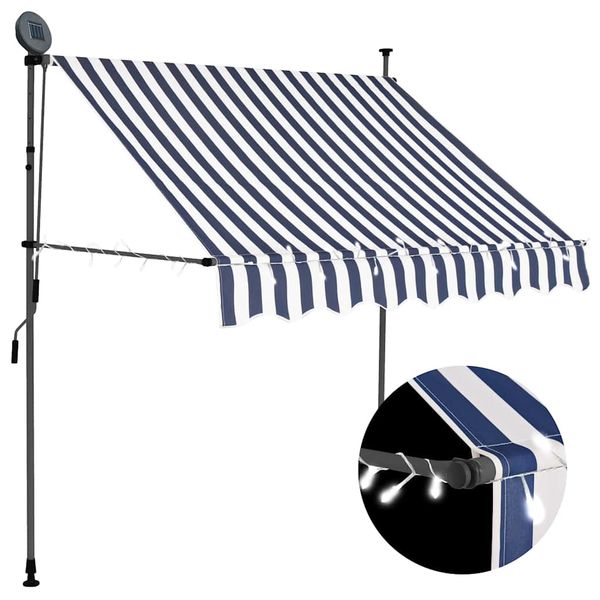 vidaXL Ručne zaťahovacia markíza s LED 200 cm, modro biela