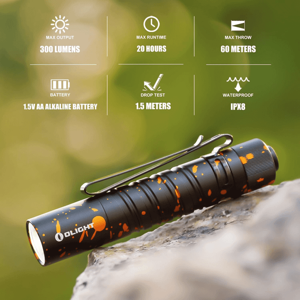 i5T EOS
(Pumpkin Stains) OLIGHT 1 x 1.5V AA Alkaline 
Battery (Included)