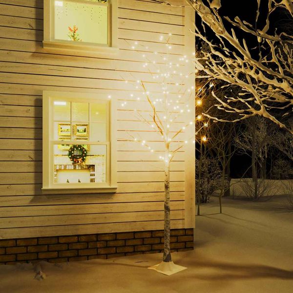 vidaXL LED strom s dizajnom bielej brezy 128 teplých bielych LED 220cm