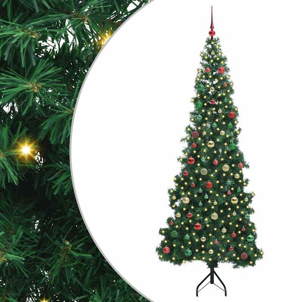 vidaXL Rohový umelý vianočný strom s 300 LED-i Zelená 210 cm PVC a kov