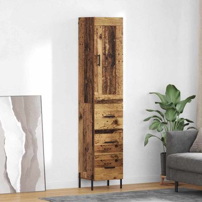 vidaXL Highboard Staré drevo 34,5 x 34 x 180 cm Kompozitné drevo
