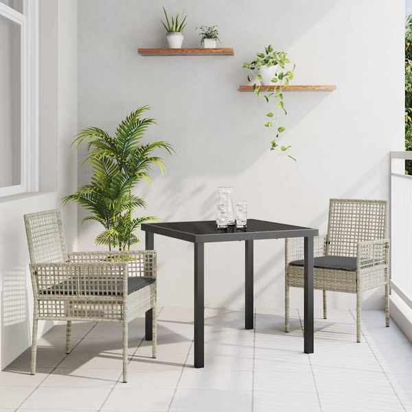 vidaXL Záhradný jedálenský set s vankúšom 3 pcs Svetlosivá polyratan