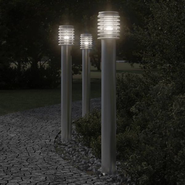 vidaXL Vonkajšie stojace lampy zásuvka 3ks strieborné 110cm nehr. oceľ