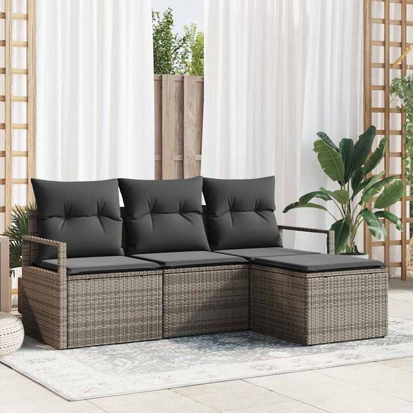 vidaXL Sada pohoviek 4 pcs Sivá polyratan