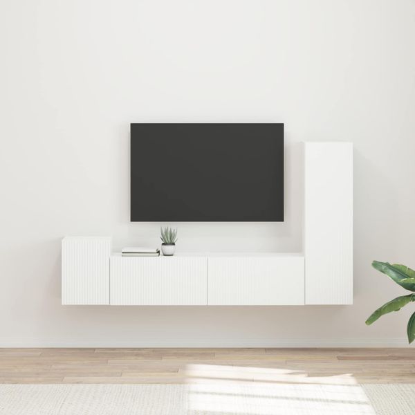 vidaXL Zostava TV skriniek Nástenný 4 pcs Biela Kompozitné drevo