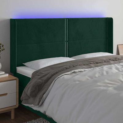 vidaXL Čelo postele s LED tmavozelené 183x16x118/128 cm zamat
