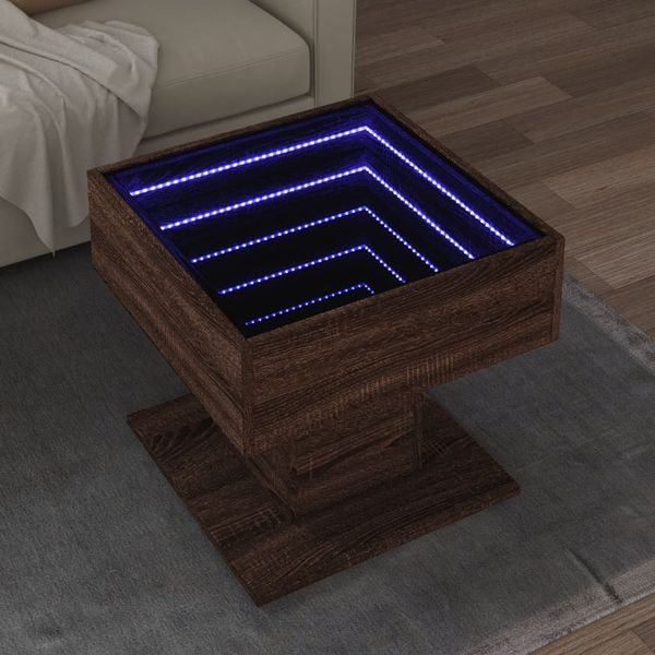 vidaXL Konferenčný stolík s LED hnedý dub 50x50x45 cm kompozitné drevo