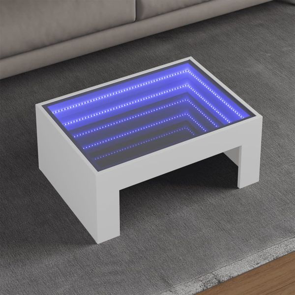 vidaXL Konferenčný stolík s nekonečnými LED biely 70x50x30 cm