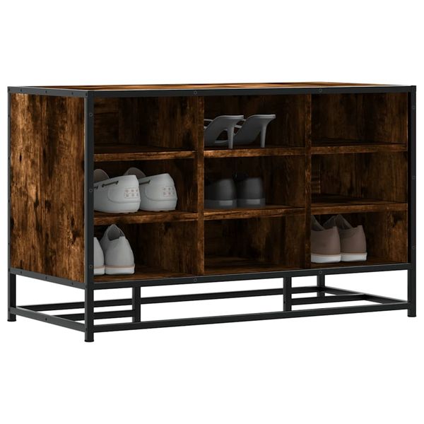 vidaXL Lavica na topánky dymový dub 84x40x53,5 cm kompozitné drevo+kov