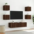 vidaXL 6-dielne TV nástenné skrinky s LED hnedý dub kompozitné drevo