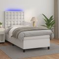 vidaXL Boxspring posteľ s matracom a LED biela 90x190 cm umelá koža