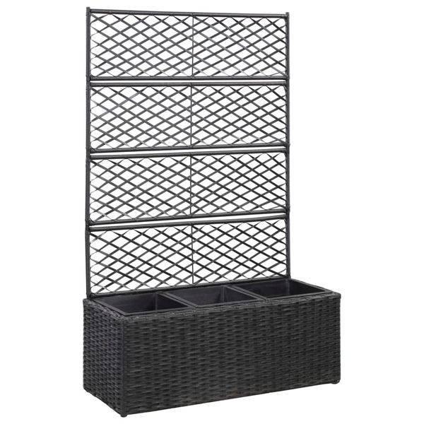 vidaXL Vyvýšený záhon+mriežka, 3 nádoby 83x30x130cm, polyratan, čierny