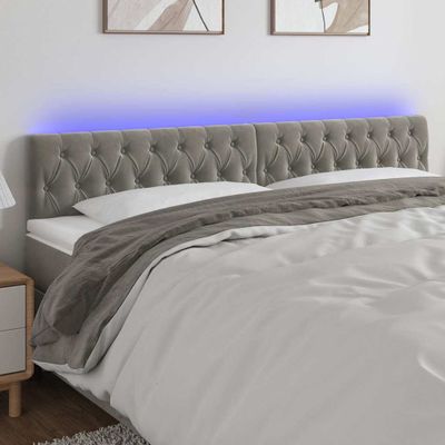 vidaXL Čelo postele s LED bledosivé 180x7x78/88 cm zamat