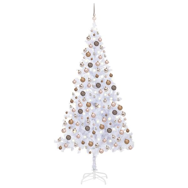 vidaXL Osvetlený umelý vianočný stromček+gule 210 cm, 910 vetvičiek