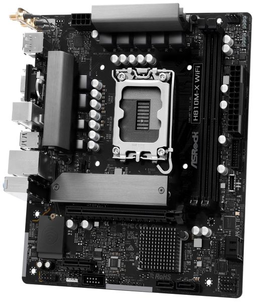 ASRock H810M-X WIFI / Intel H810 / LGA1851 / 2x DDR5 / M.2 / VGA / HDMI / DP / WiFi / mATX Základní deska, Intel H810, LGA1851, 2× DDR5 DIMM (max. 128GB), M.2, HDMI, DisplayPort, VGA, Wi-Fi, mATX