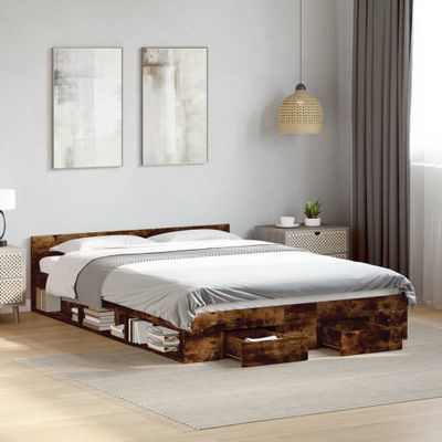 vidaXL Posteľný rám so zásuvkami dymový dub 160x200cm kompozitné drevo