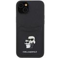 Púzdro Karl Lagerfeld pre iPhone 15 6,1" KLHCP15SSAPKCNPK čierny tvrdý obal Saffiano s držiakom kariet Karl&Choupette Metal Pin