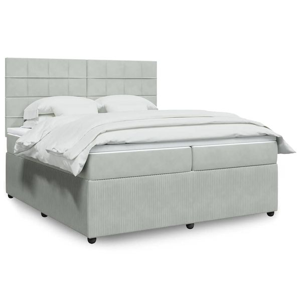 vidaXL Posteľný rám boxsping s matracom bledosivý 200x200 cm zamat