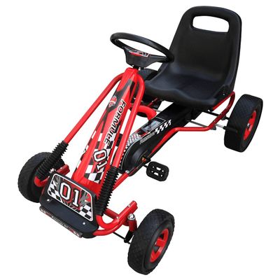 Červený pedálový go-kart s nastaviteľným sedadlom