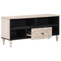 vidaXL TV skrinka Biela 100 x 33,5 x 46 cm Masívne mango drevo