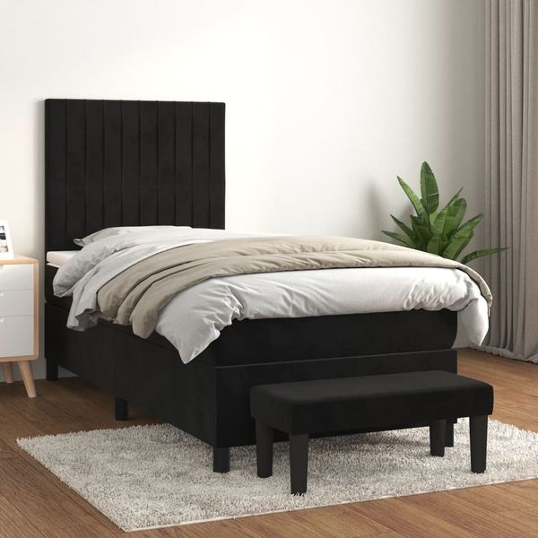 vidaXL Posteľný rám boxspring s matracom čierny 90x200 cm zamat