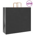 vidaXL Papierové tašky 250 ks s rúčkami, čierna, 54x15x49 cm