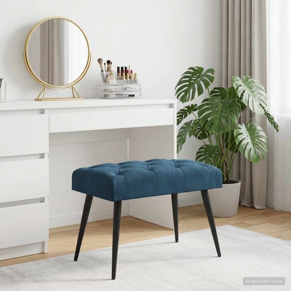 vidaXL Lavica s gombíkovým prešívaním Modrá 60 x 40 x 45 cm Zamat