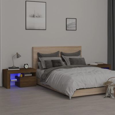 vidaXL Nočné stolíky s LED svetlami 2 ks hnedý dub 70x36,5x40 cm