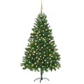 vidaXL Osvetlený umelý vianočný stromček s guľami 210 cm, zelený