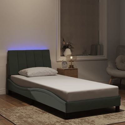 vidaXL Rám postele s LED bez matraca Hankobledosivý 90x200 cm zamat