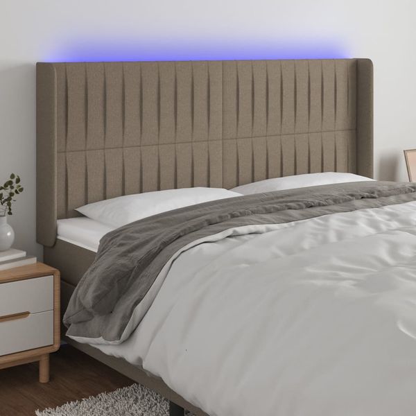 vidaXL Čelo postele s LED sivohnedé 203x16x118/128 cm látka