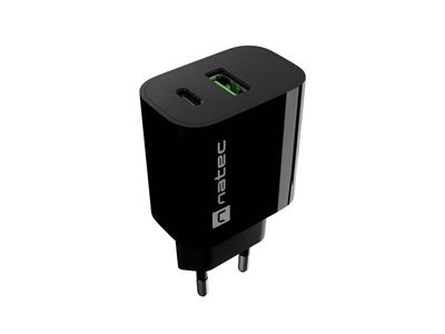 Univerzálna nabíjačka Natec RIBERA 20 W, 1X USB-A + 1X USB-C, čierna
