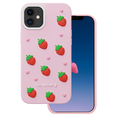 Jahodové puzdro pre iPhone 11 ružová