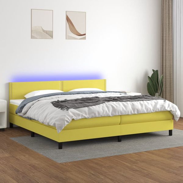 vidaXL Posteľ boxsping s matracom a LED zelená 200x200 cm látka