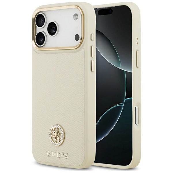 Obal Guess Grained Strass Logo MagSafe pre iPhone 17 Pro Max béžová