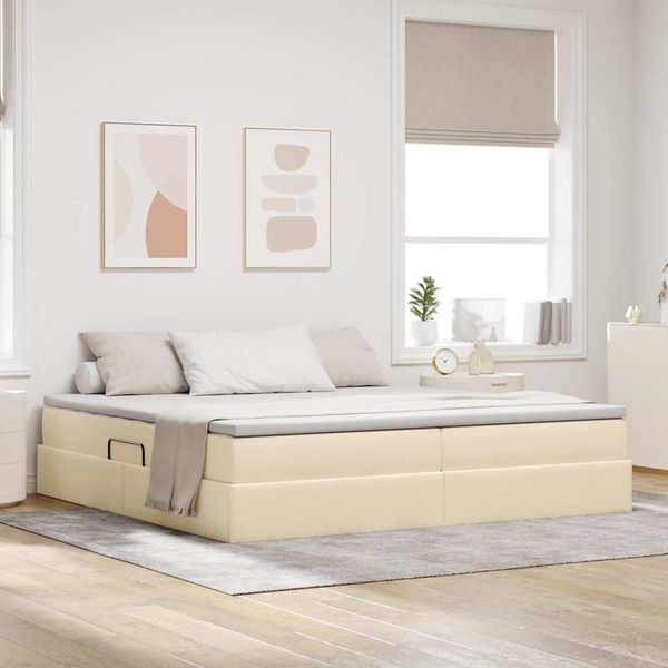 vidaXL Postel s úložným prostorem a matrací Krémová 200 x 200 cm