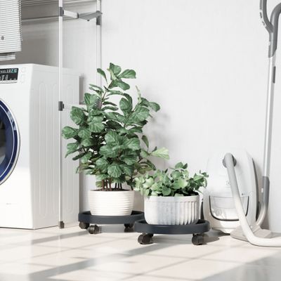 vidaXL Vozíky na rastliny s kolieskami 2 ks sivé priemer 34 cm 35 kg