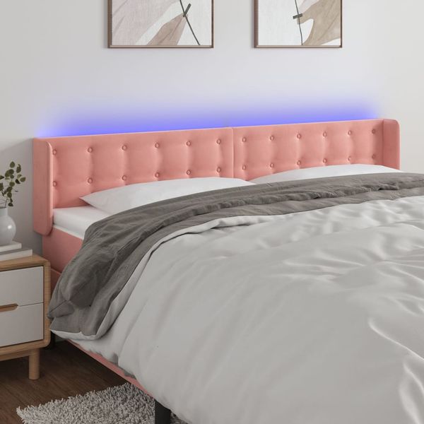 vidaXL Čelo postele s LED ružové 163x16x78/88 cm zamat