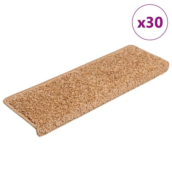 vidaXL Schodové rohože 30 ks 65x21x4 cm béžové s obdĺžnikovým okrajom
