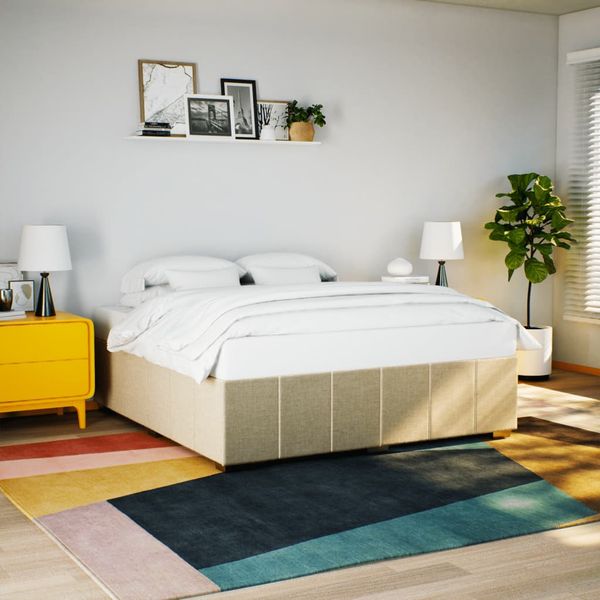 vidaXL Posteľ bez matraca krémová 180x200 cm látka