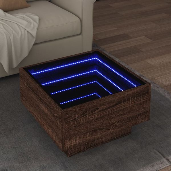 vidaXL Konferenčný stolík s LED hnedý dub 50x50x30 cm kompozitné drevo