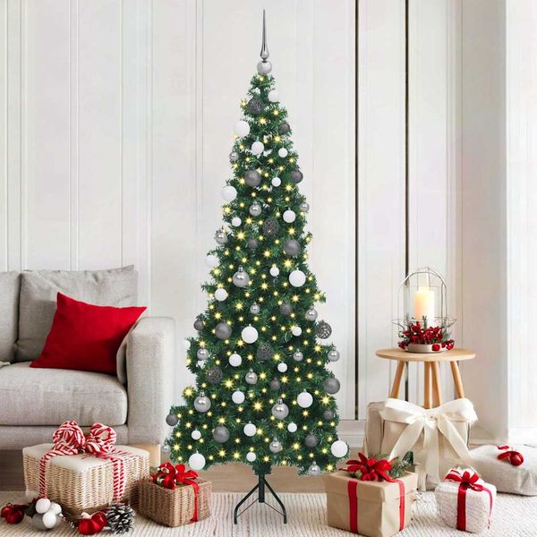 vidaXL Rohový umelý vianočný strom s 300 LED-i Zelená 180 cm PVC a kov