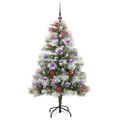 vidaXL Umelý vianočný stromček Zelená a biela 150 cm PVC, kov a plast