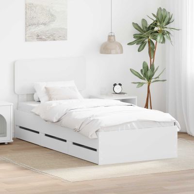 vidaXL Rám postele so zásuvkou Biela 100 x 200 cm Konštruované drevo