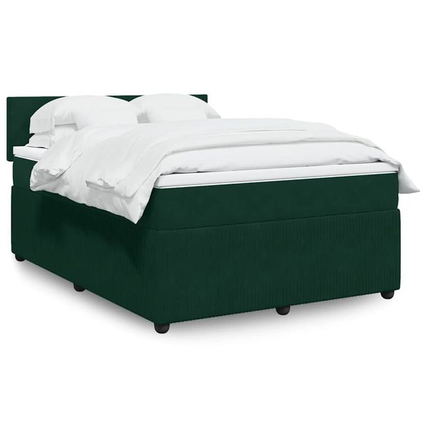 vidaXL Posteľný rám boxsping s matracom tmavozelený 140x190 cm zamat